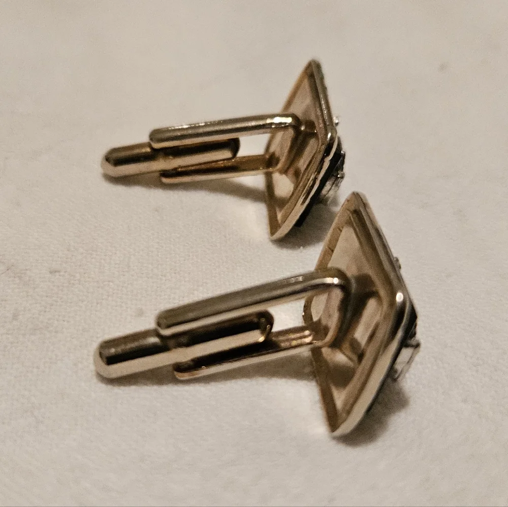 Vintage Rhinestone Cuff Links Jewelry Double Anchor Sickle Design Men Women